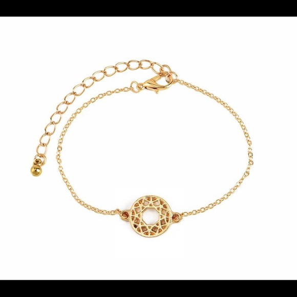 LAST ONE Gold Bracelet Diamond Knot Circle Leaf - Picture 3 of 5